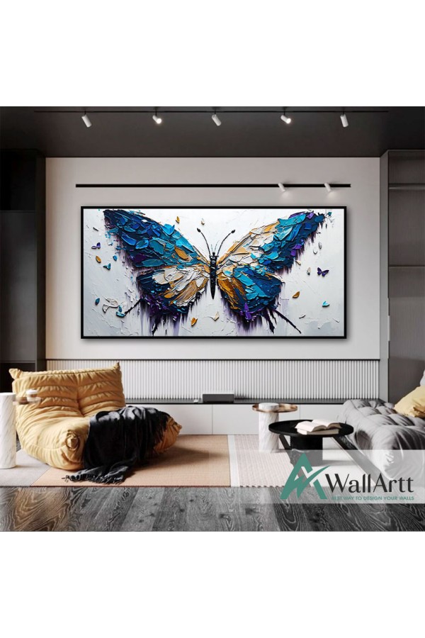 Abstract Blue Butterfly 3d Heavy Textured Partial Oil Painting